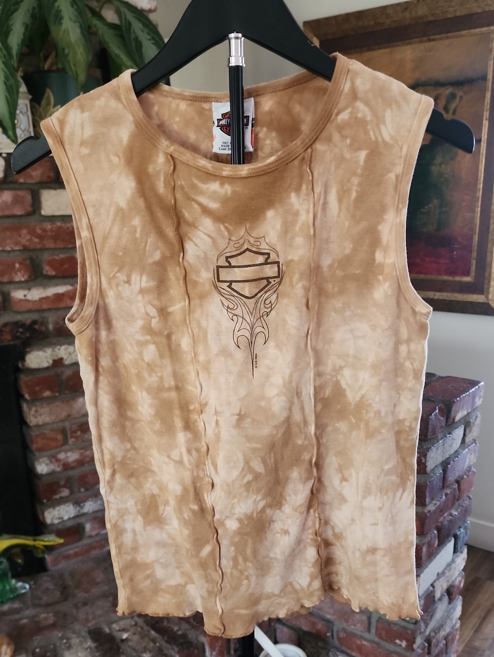 Harley-Davidson 2004 Tie Dye Sleeveless Tank Top Richmond VA Women's Tan Y2K